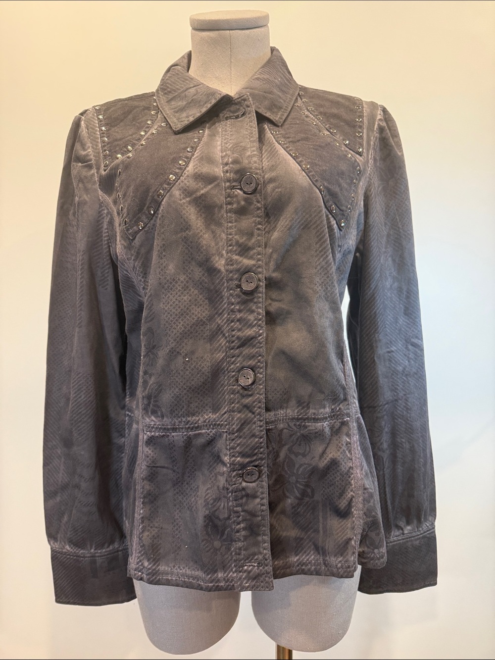 Cream Grey Studded Military Utility Jacket Size 42